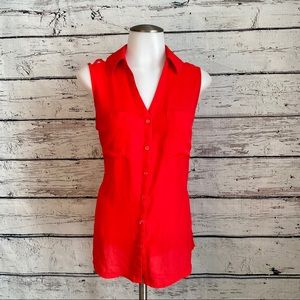 Express Red Sleeveless Button-Up Top